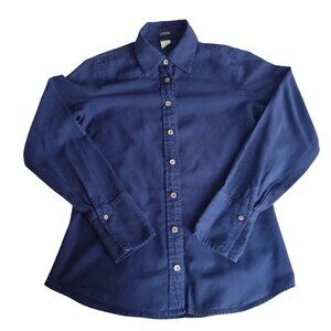 J.Crew Women's Cotton Dark Blue Button Down Collared Shirt
